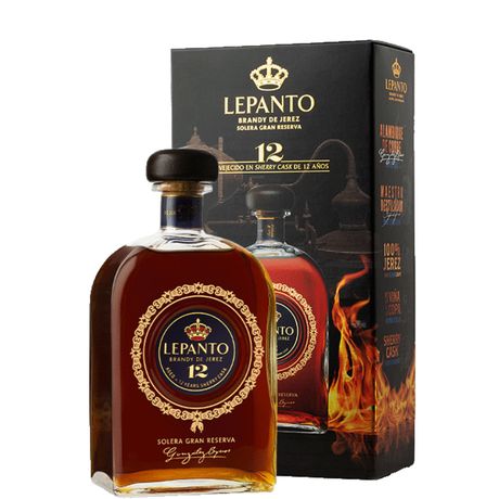 Bottle of Barndy Lepanto 12 years with case