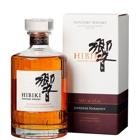 Hibiki Japanese Harmony whiskey bottle with its case